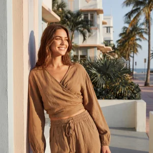 Helena Linen Wrap Top