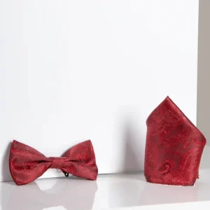 Marc Darcy Gentlemens set Red Paisley vlinderdas met pochet
