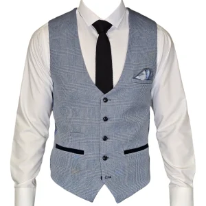 Marc Darcy - Gilet Ruitpatroon Licht Blauw Bromley Sky