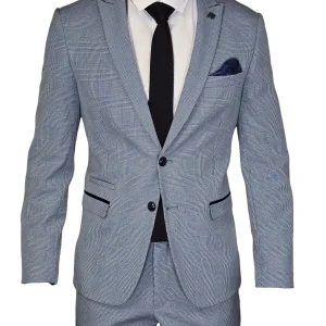 2-delig Lichtblauw blauw heren kostuum geruit - Marc Darcy Bromley Sky suit