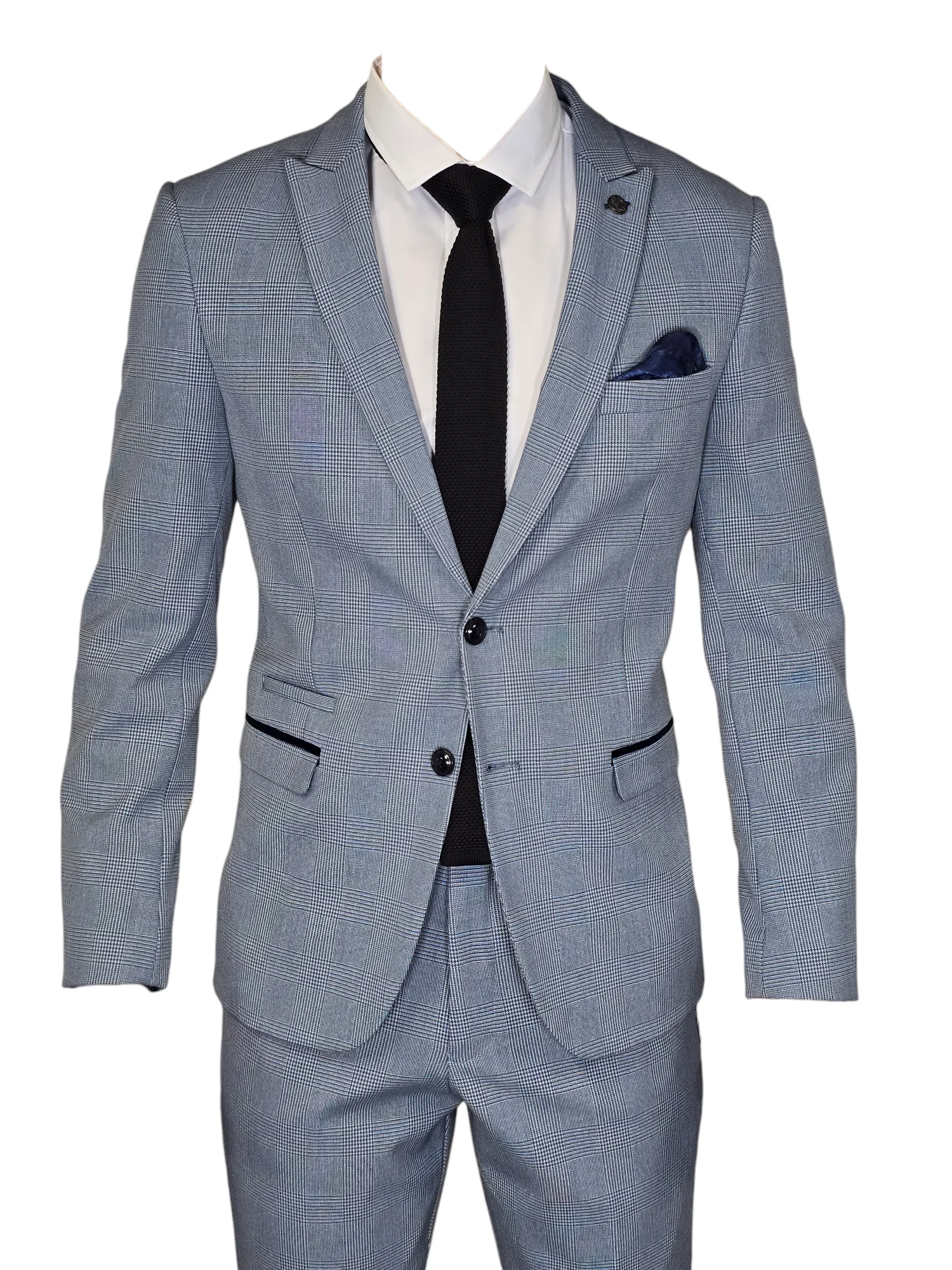 2-delig Lichtblauw blauw heren kostuum geruit - Marc Darcy Bromley Sky suit - Afbeelding 2