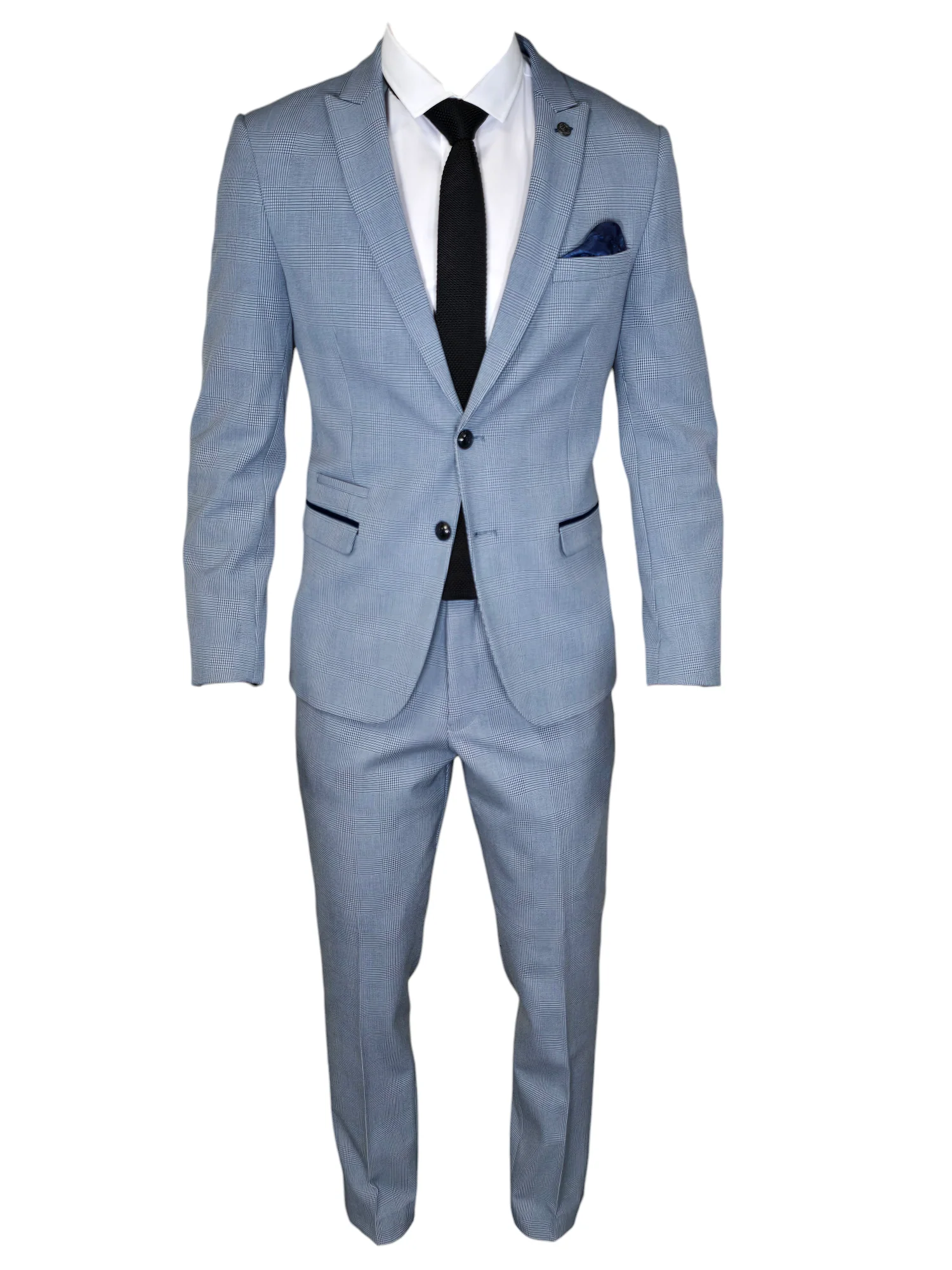 2-delig Lichtblauw blauw heren kostuum geruit - Marc Darcy Bromley Sky suit - Afbeelding 4