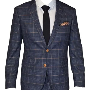 2-delig pak - Blauw geruit heren kostuum - Jenson marine blue 2pc