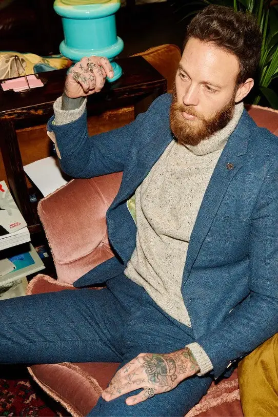 2-delig pak - blauw heren kostuum - Dion Blue Herringbone 2pc - Afbeelding 3