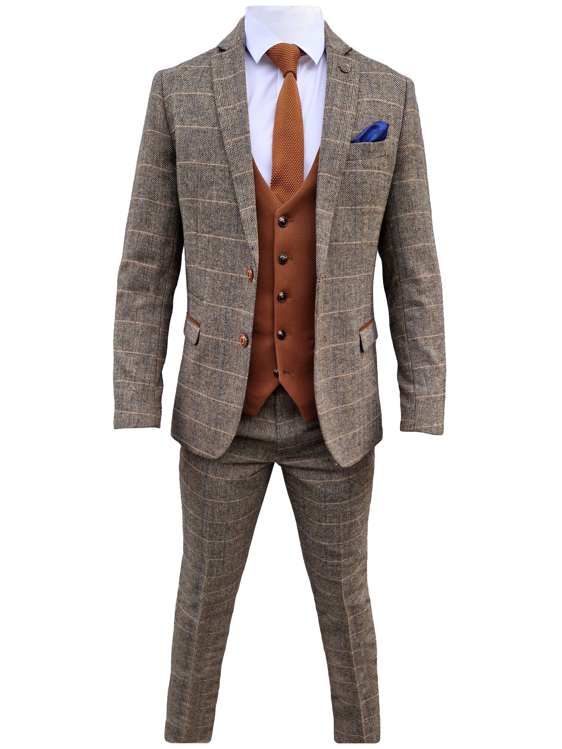 3-Delig Herenkostuum Marc Darcy Herringbone brown - Mix and Match - Afbeelding 6