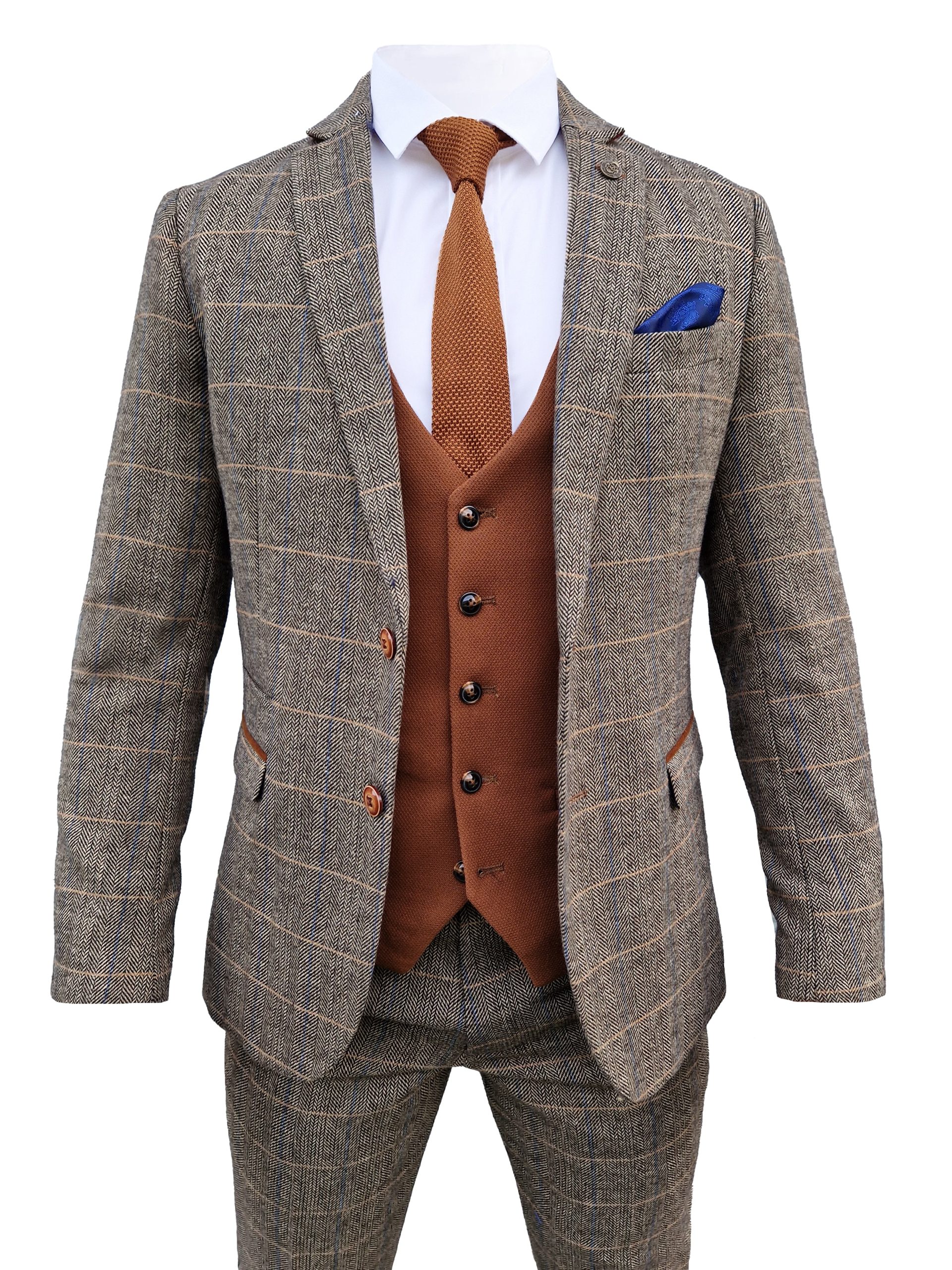 3-Delig Herenkostuum Marc Darcy Herringbone brown - Mix and Match - Afbeelding 2