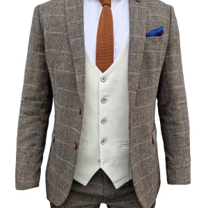 Mix and match - 3-delig Herenpak Herringbone Brown/Cream