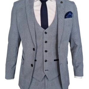 Driedelig licht blauw heren kostuum geruit - Marc Darcy Bromley Sky suit