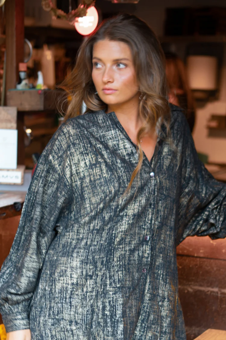 Long Blouse Sparkle Black Gold - Afbeelding 3