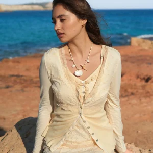 Embroidered T-Shirt/Cardigan Free Spirit Cream