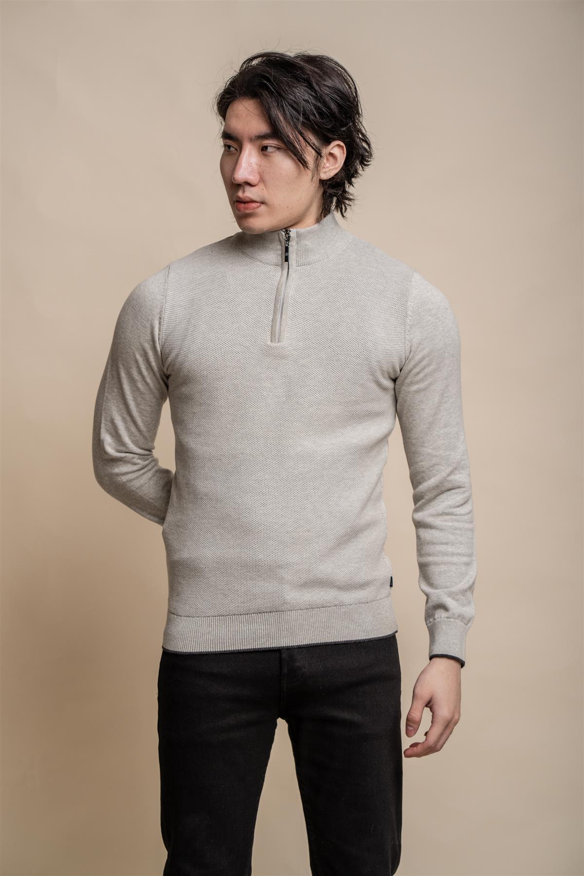 Kyle Mid Grey - Pullover Heren met Rits - Cavani