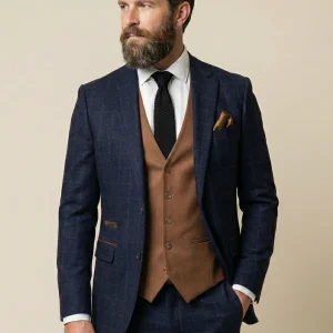 CASTLESON Admiral - Driedelig Herenpak Check Navy/Tan Mix & Match