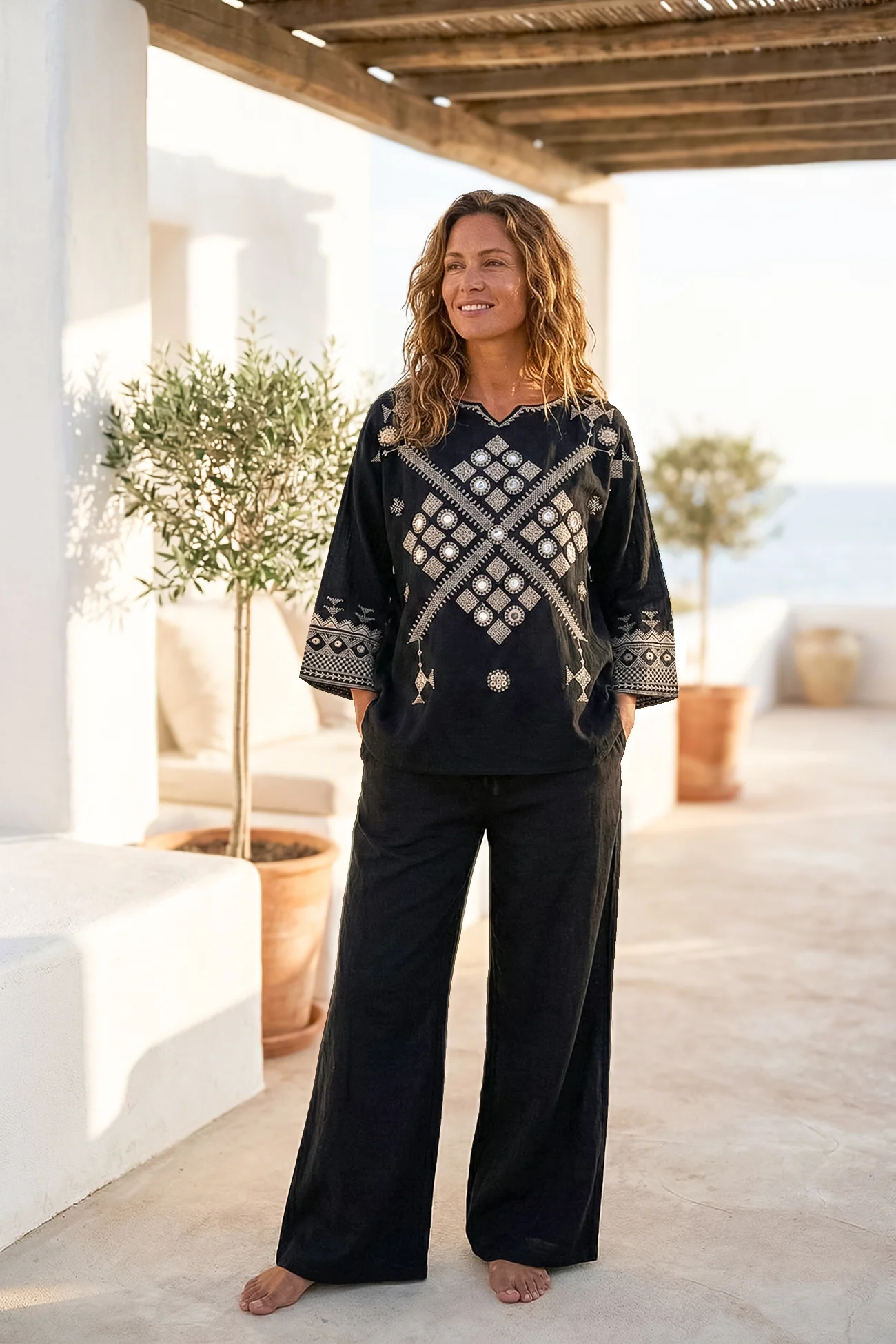 Pantalon Agar Bordado Black