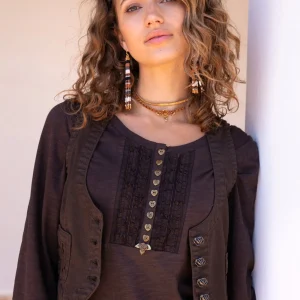 Denim Gilet Almeria Dark Brown