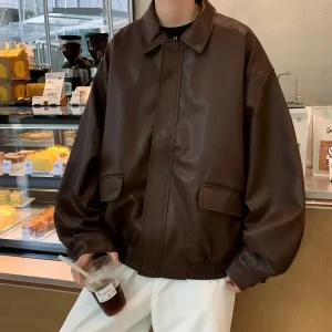 Bruin Oversized Leren Jas