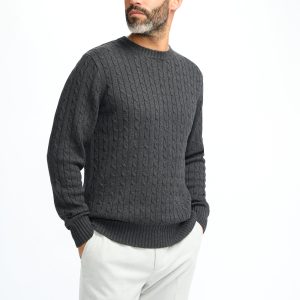 Cavani Foston Charcoal - Wollen kabeltrui voor heren