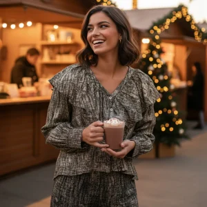 Blouse Ruffle Sparkle Black Gold