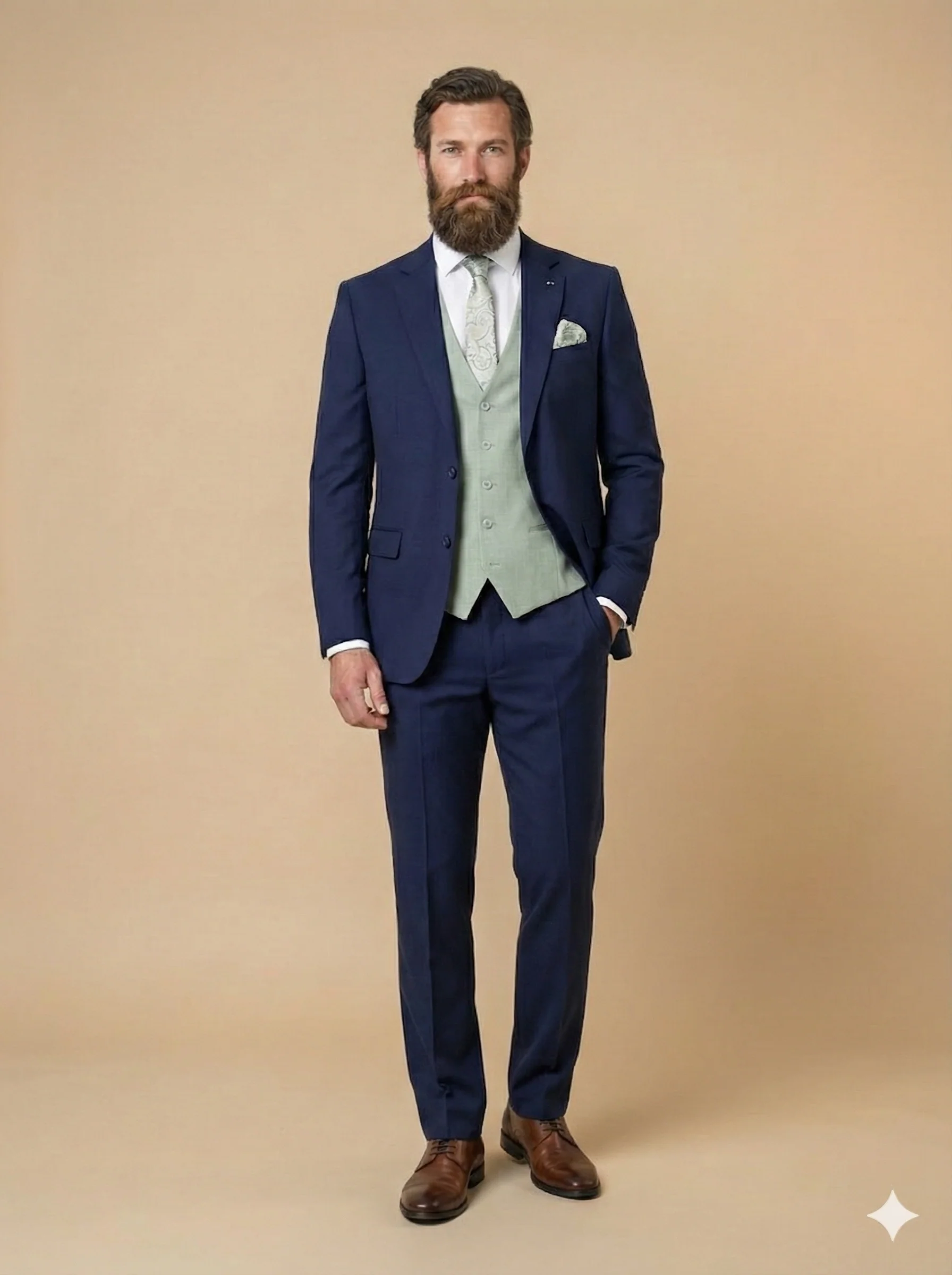 Cavani Malibu - Driedelig Herenpak Navy Mix & Match Finley moss green