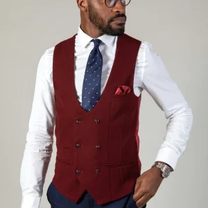 Kelvin Wine Red Gilet - Double Breasted