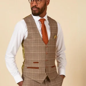 Marc Darcy - Gilet Ruitpatroon Beige Ray Tan