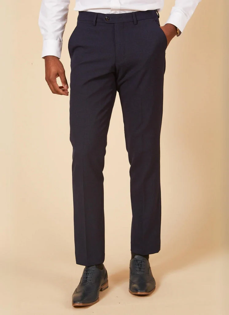 Marc Darcy - Pantalon Ruitpatroon Donker Blauw Bromley Navy