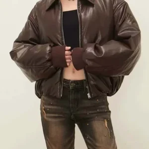 Oversized Leren Bomberjack Dames