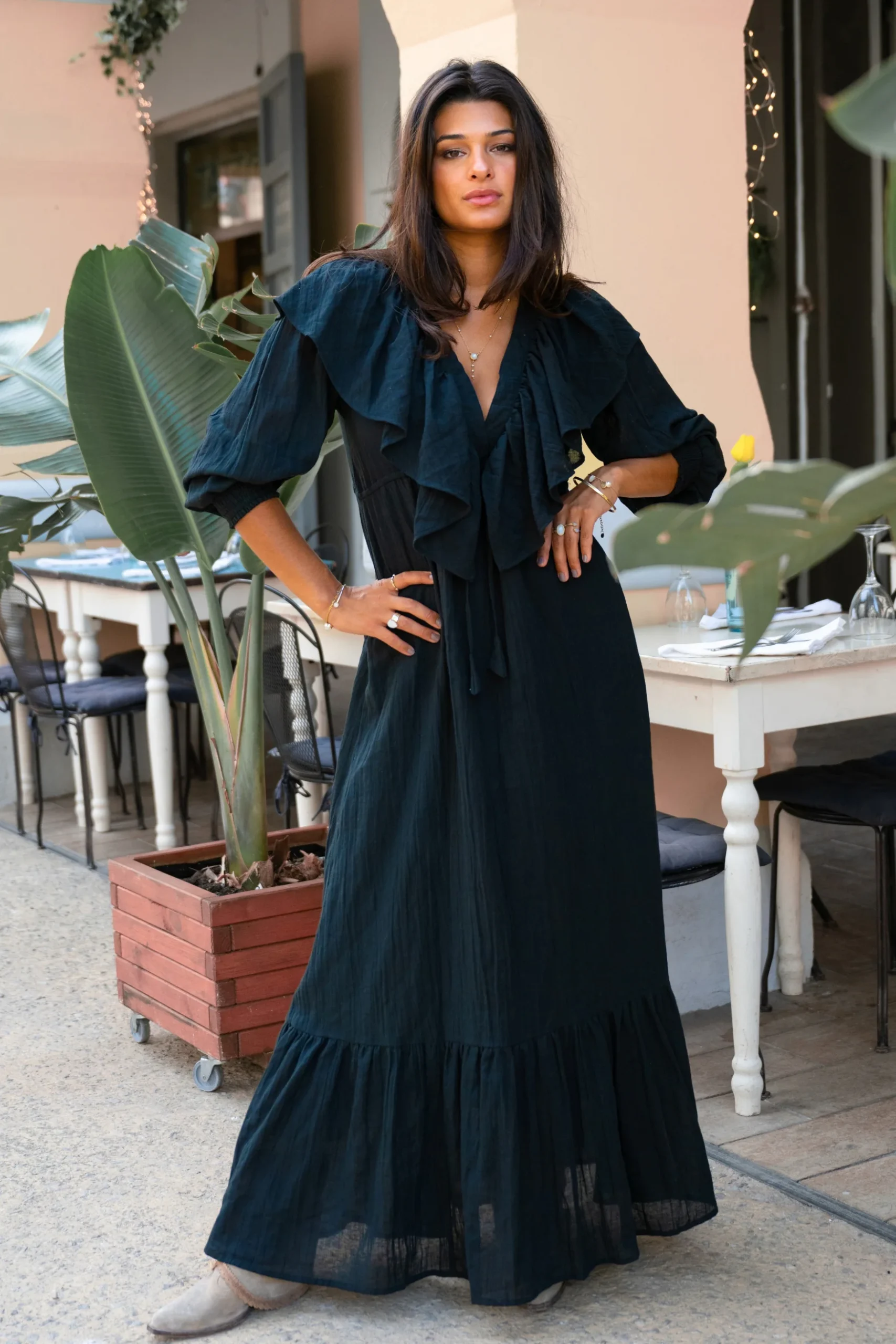 Long Dress Ruffle Sparkle Black - Afbeelding 4