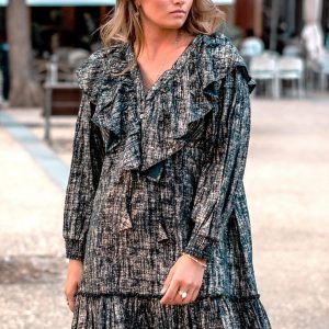 Short Dress Ruffle Sparkle Black Gold