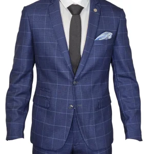 2-delig blauw heren pak geruit kostuum - Edison navy 2pc