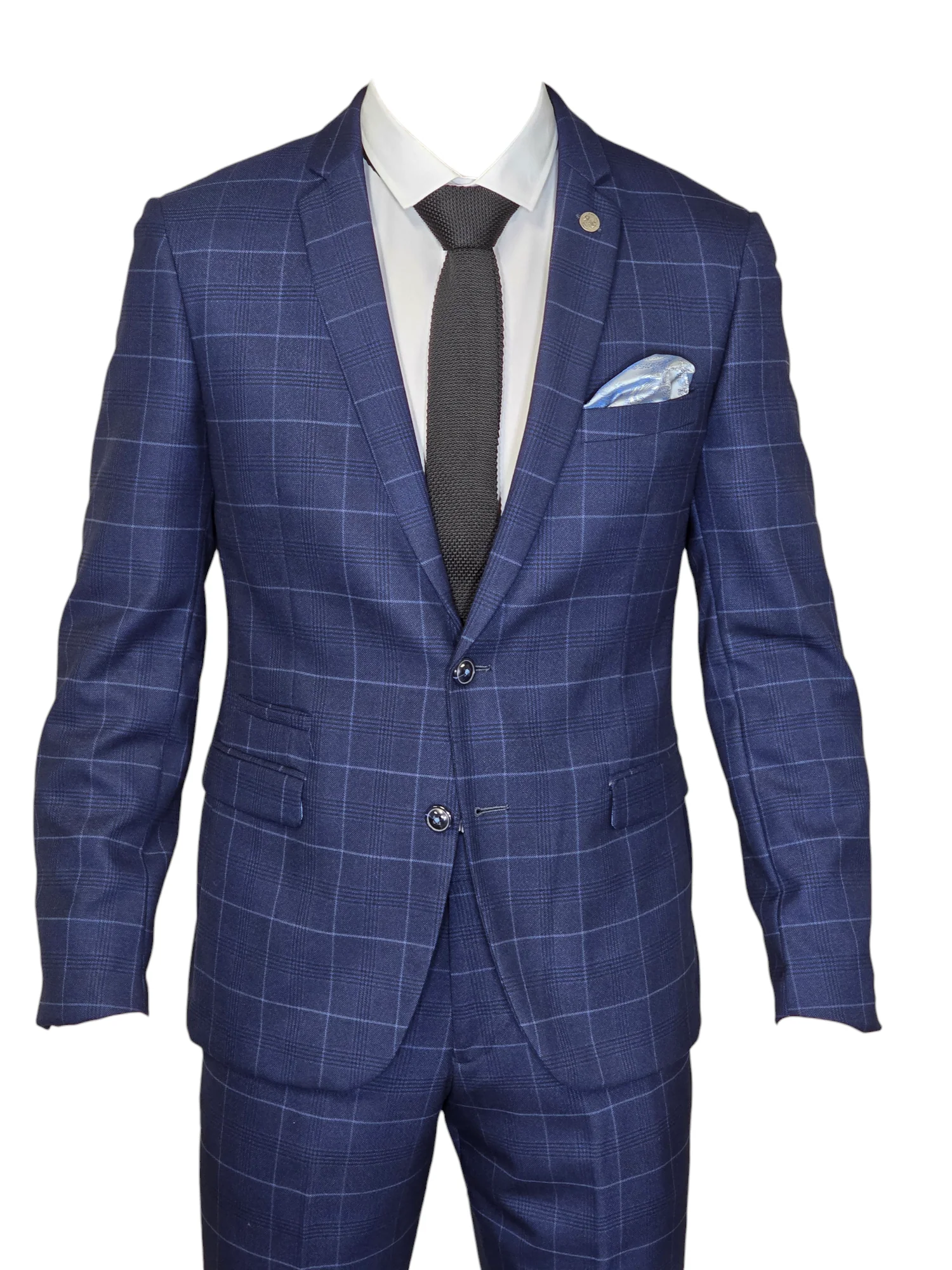 2-delig blauw heren pak geruit kostuum - Edison navy 2pc - Afbeelding 2