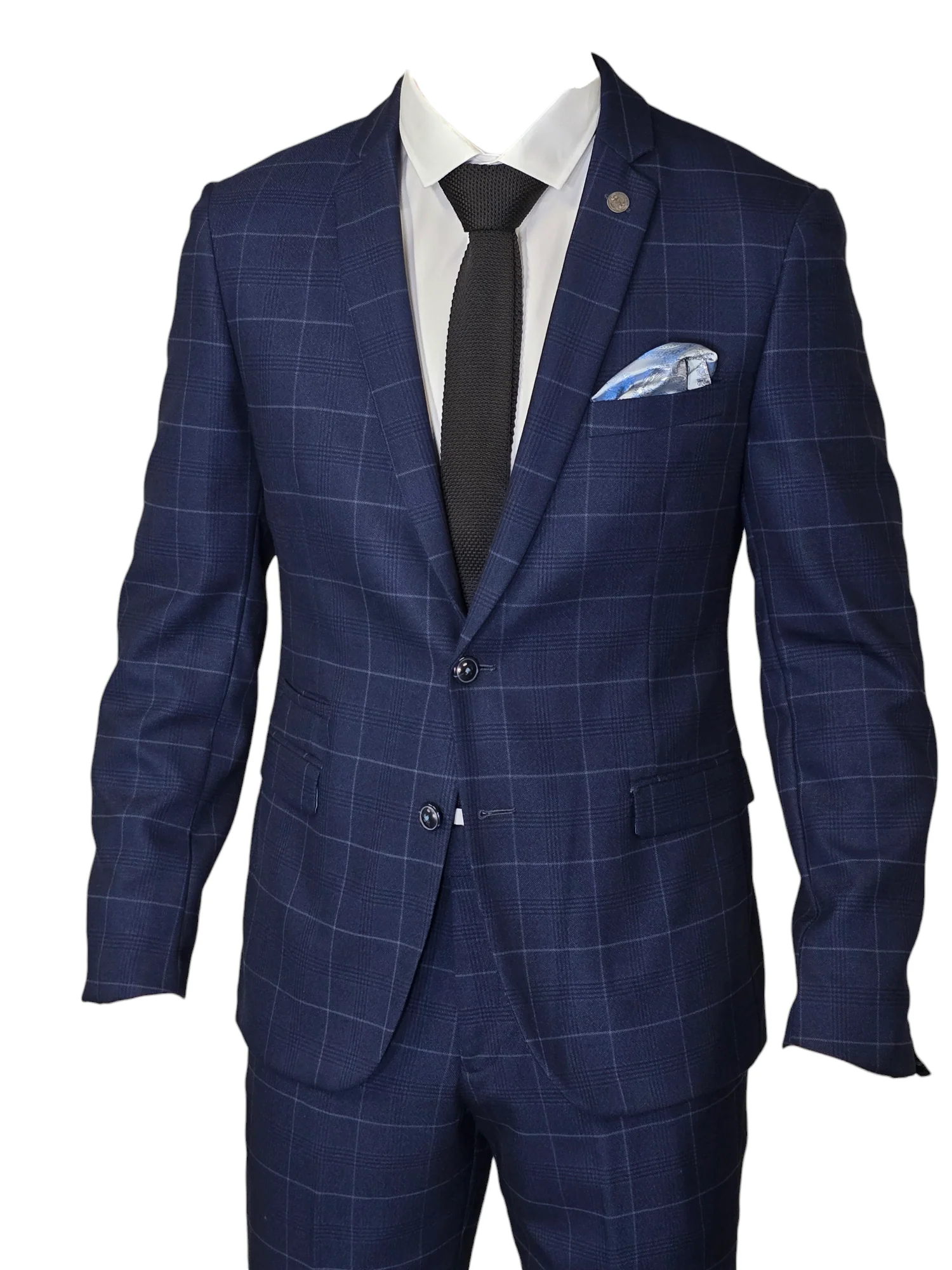 2-delig blauw heren pak geruit kostuum - Edison navy 2pc - Afbeelding 3