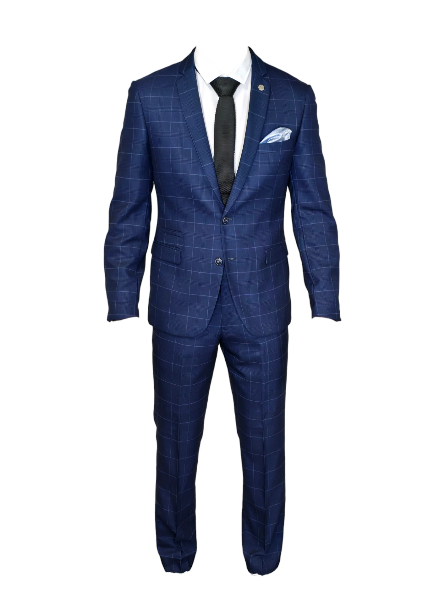 2-delig blauw heren pak geruit kostuum - Edison navy 2pc - Afbeelding 4