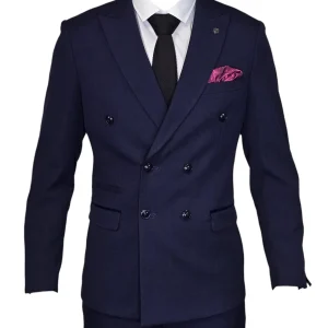 2-delig double breasted blauw heren kostuum geruit - Marc Darcy Bromley Navy