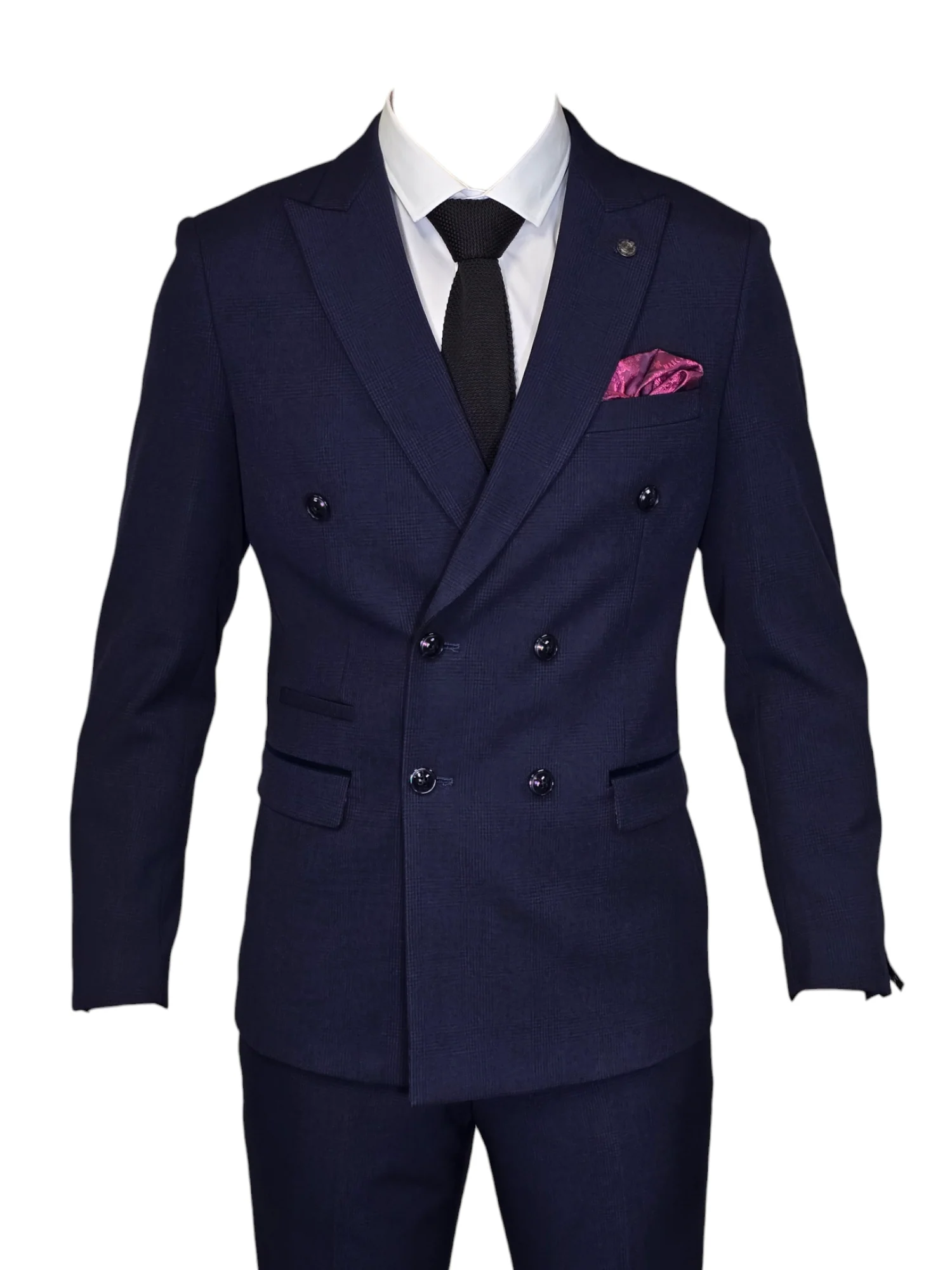 2-delig double breasted blauw heren kostuum geruit - Marc Darcy Bromley Navy - Afbeelding 2