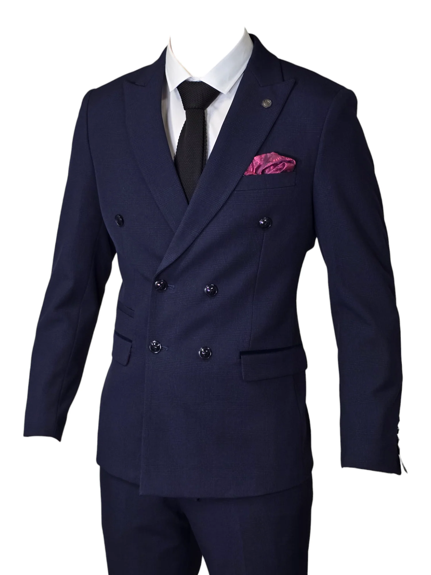 2-delig double breasted blauw heren kostuum geruit - Marc Darcy Bromley Navy - Afbeelding 3