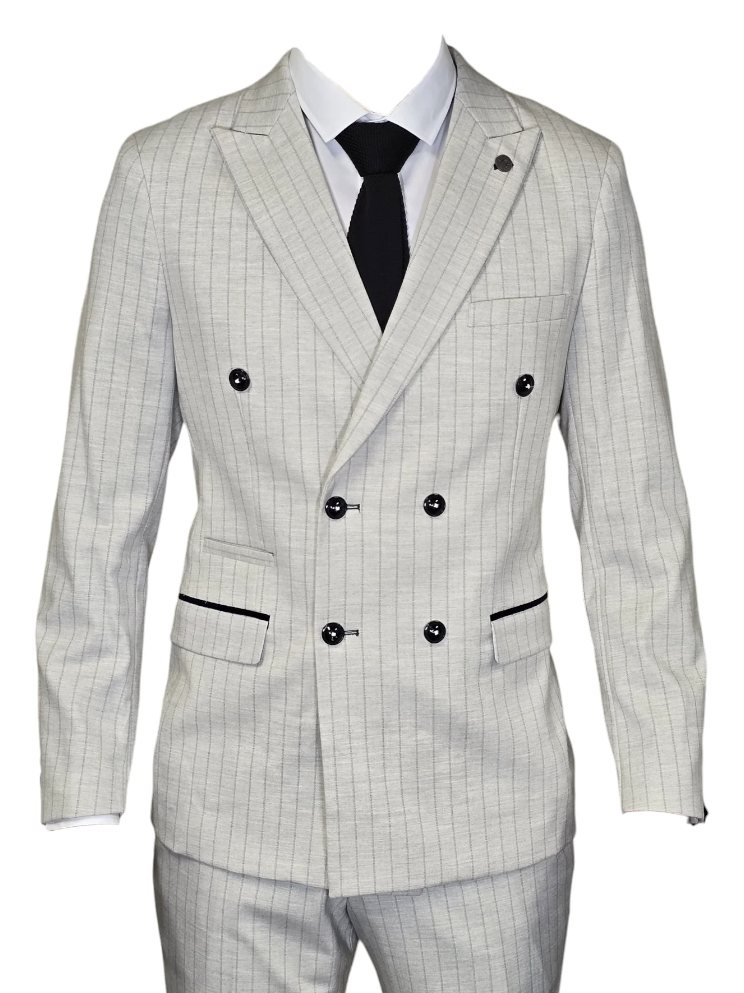 Double breasted - Stone pinstripe herenpak - Marc Darcy Grant Stone - Afbeelding 2