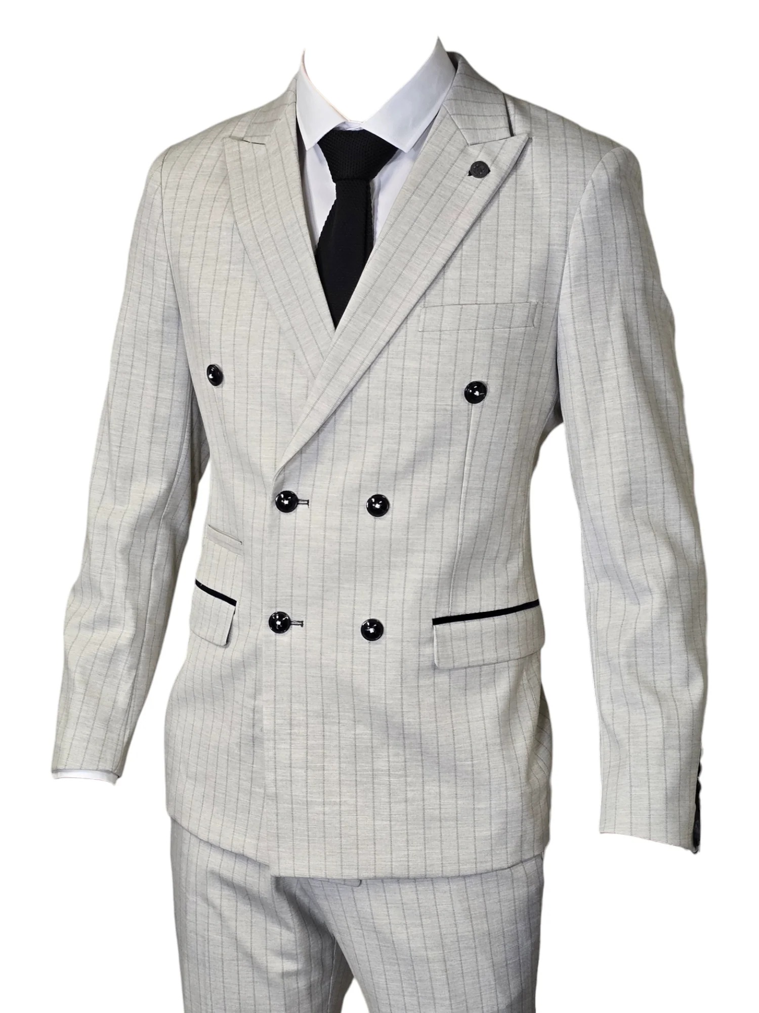 Double breasted - Stone pinstripe herenpak - Marc Darcy Grant Stone - Afbeelding 3