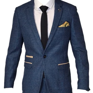 2-delig pak - blauw heren kostuum - Dion Blue Herringbone 2pc