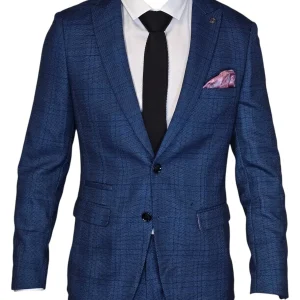 2-delig pak - navy heren kostuum - check Jerry blue suit 2pc