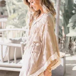 Short Kimono Fringe Fresco Powder