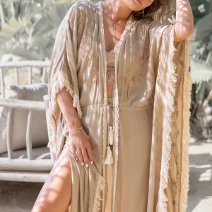 Long Kimono Fringe Fresco Powder