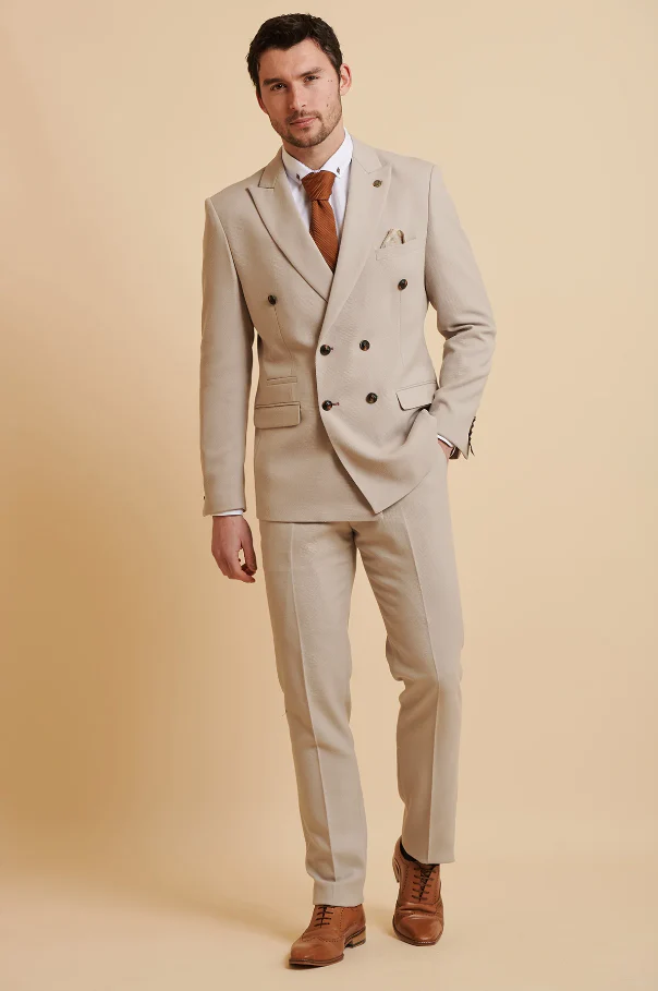 2-delig pak - Stone Double Breasted Heren kostuum - Marc Darcy HM5 Stone suit - Afbeelding 7
