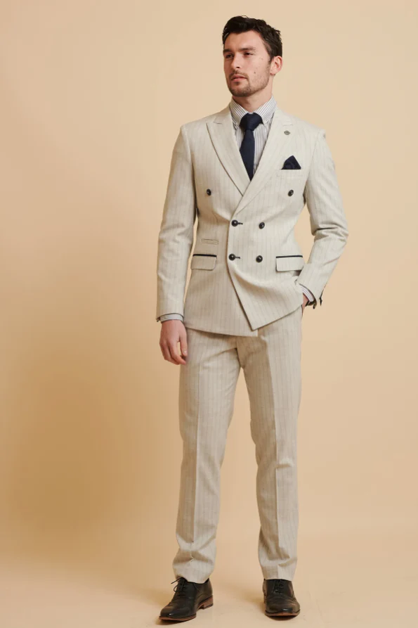Double breasted - Stone pinstripe herenpak - Marc Darcy Grant Stone - Afbeelding 6