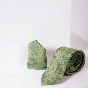Marc Darcy Gentlemens set Green Paisley stropdas & pochet