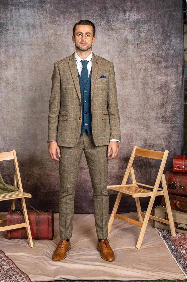 3-Delig Herenkostuum - Marc Darcy Ted tan Mix Dion Blue - Afbeelding 3