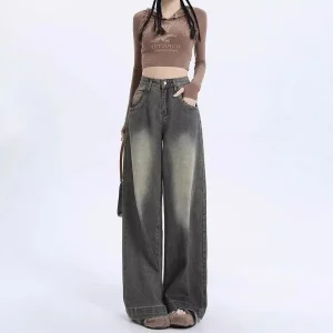 Wijde Jeans Dames Grijs