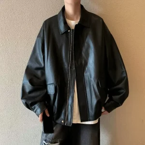 Zwarte Oversized Leren Jas