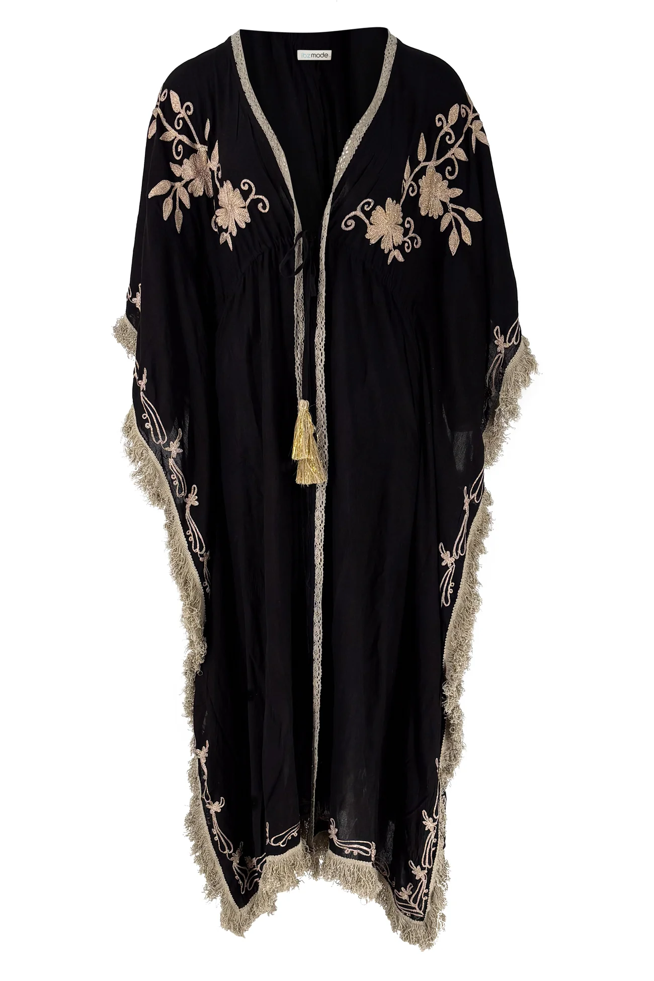 Long Kimono Fringe Fresco Black - Afbeelding 6