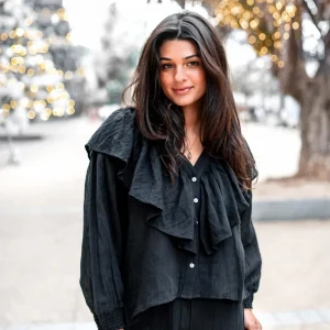 Blouse Ruffle Sparkle Black