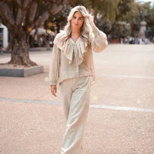 Blouse Ruffle Sparkle Ecru Gold